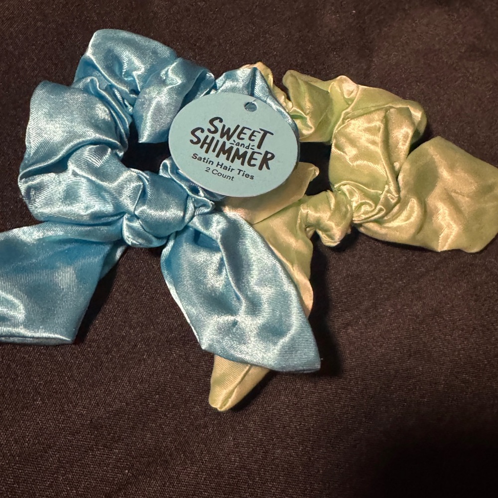 Satin Hair Ties Set - 2 Count - Blue and Green